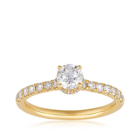 Natural 1 ct. tw. Round Brilliant Diamond Halo Engagement Ring in 14K Yellow Gold