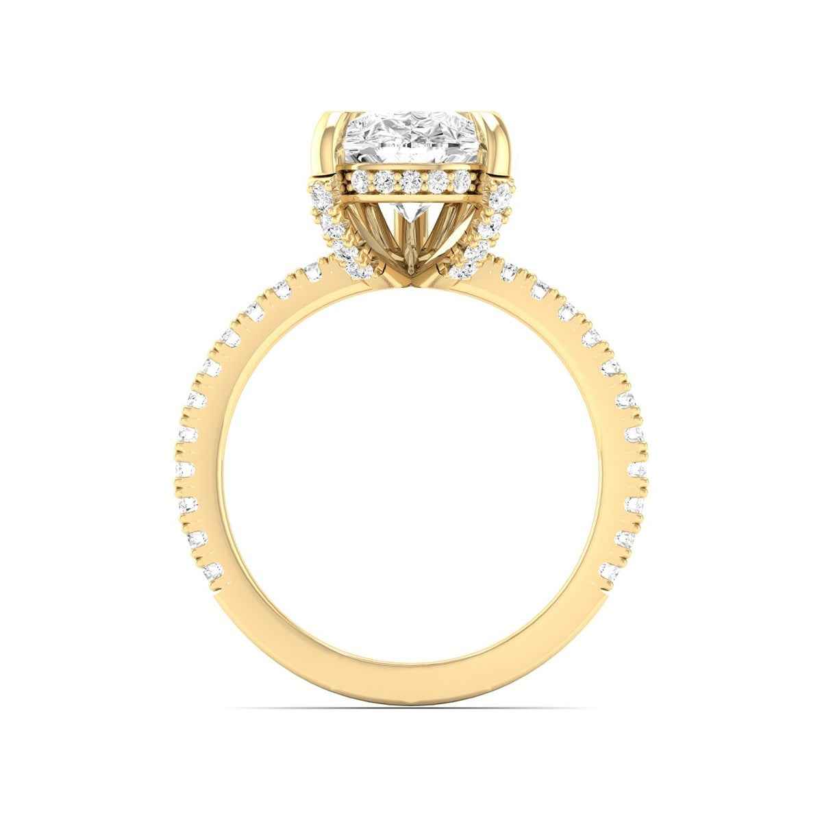 Adamante 3-1/2 ct. tw. Lab-Grown Pear Diamond Hidden Halo Engagement Ring in 14K Yellow Gold close-up detail