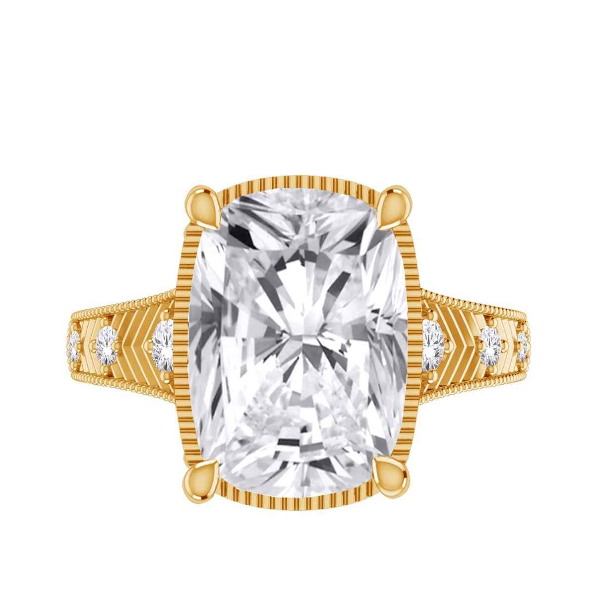 Adamante 3-1/6 ct. tw. Lab-Grown Cushion Diamond Textured Engagement Ring in 14K Yellow Gold
