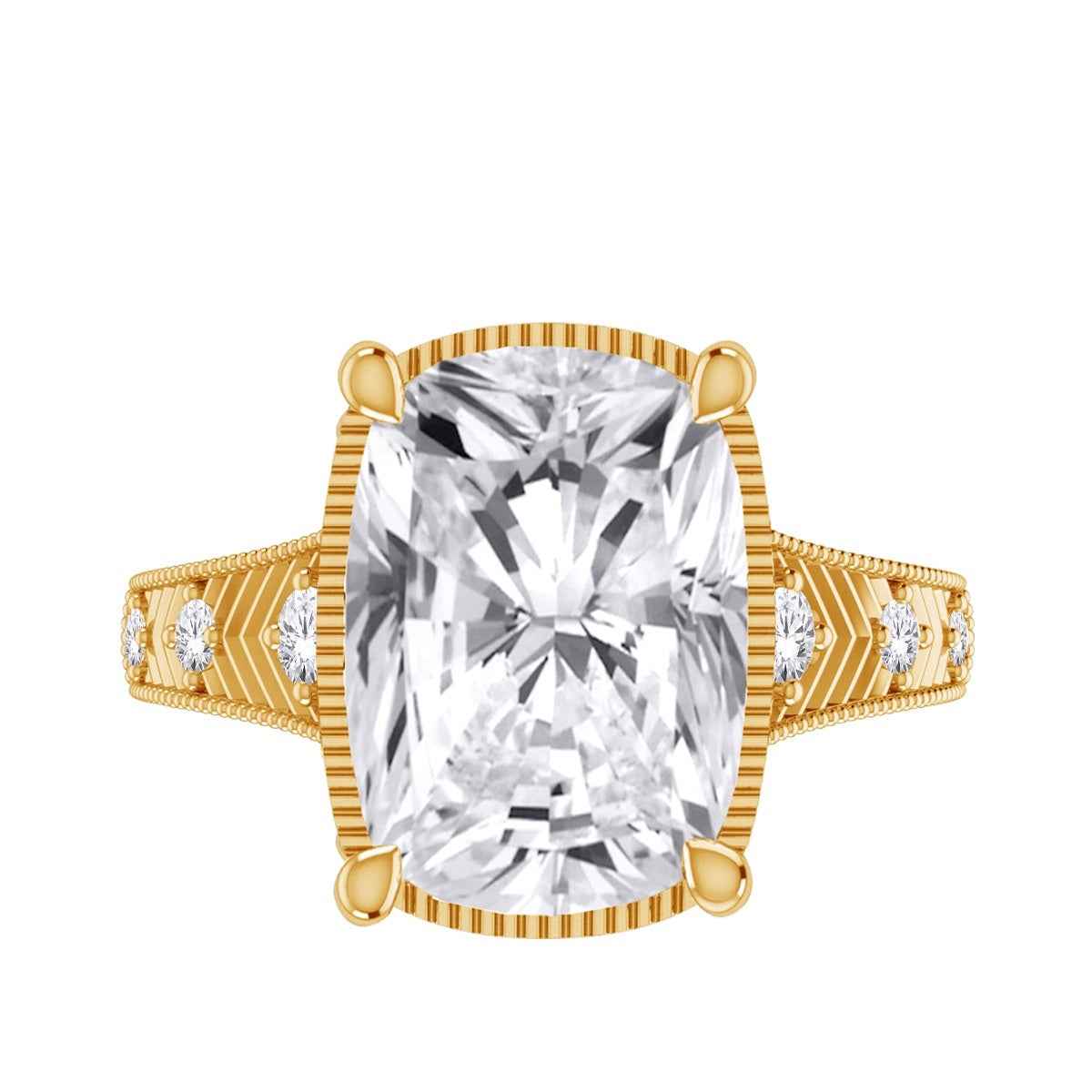 Adamante 5-1/6 ct. tw. Lab-Grown Cushion Diamond Textured Engagement Ring in 14K Yellow Gold
