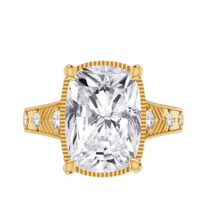 Adamante 5-1/6 ct. tw. Lab-Grown Cushion Diamond Textured Engagement Ring in 14K Yellow Gold