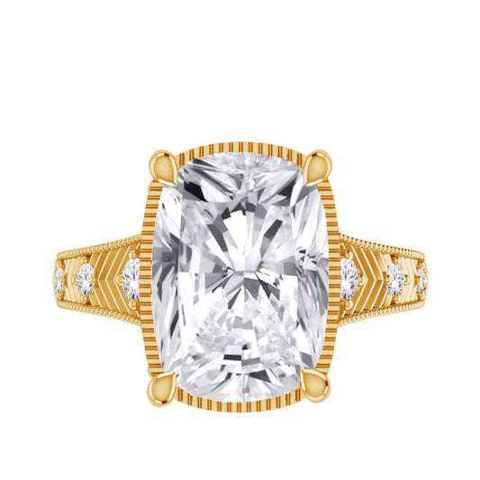 Adamante 5-1/6 ct. tw. Lab-Grown Cushion Diamond Textured Engagement Ring in 14K Yellow Gold