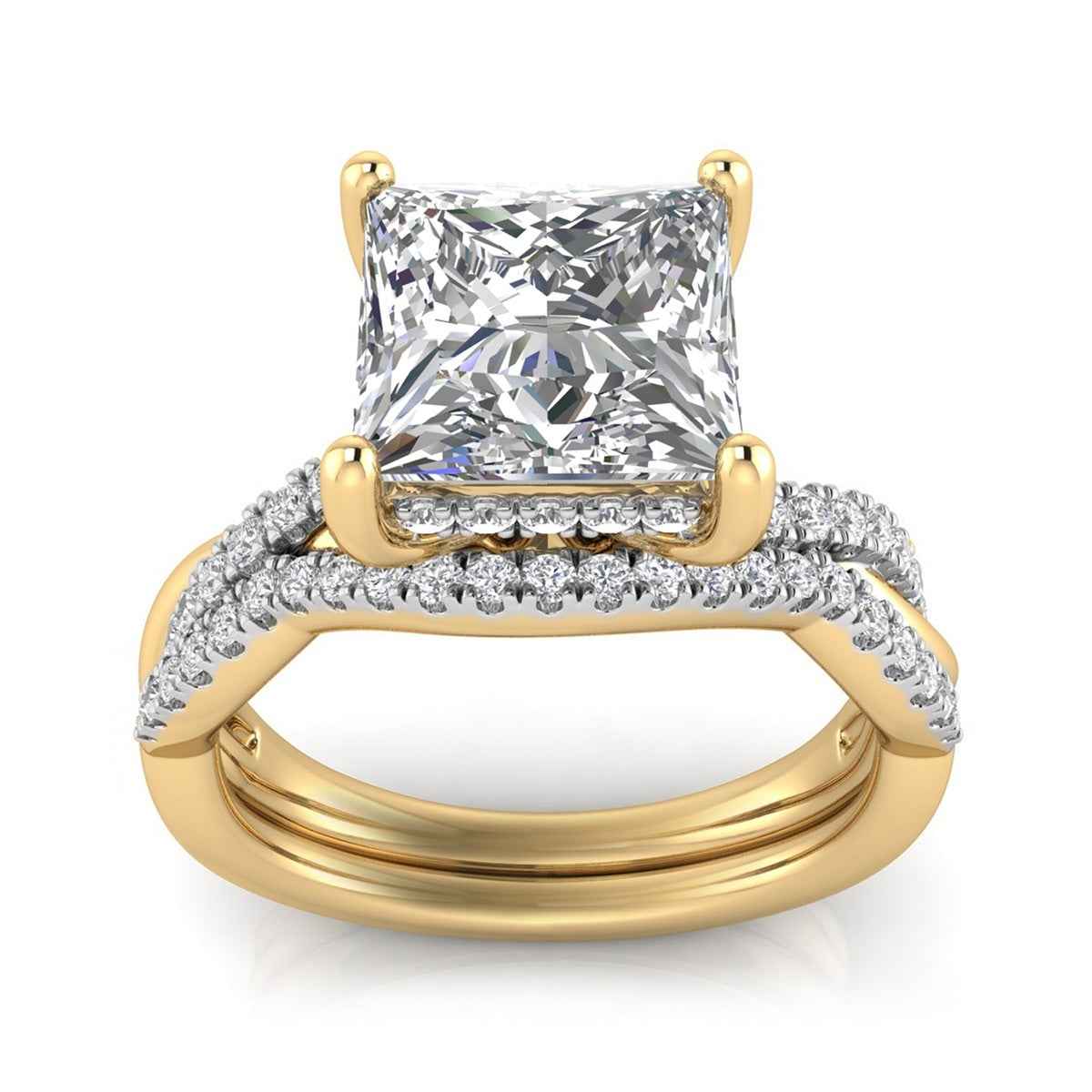Adamante 2-9/10 ct. tw. Lab-Grown Princess Cut Diamond Hidden Halo Twist Wedding Set in 14K Yellow Gold