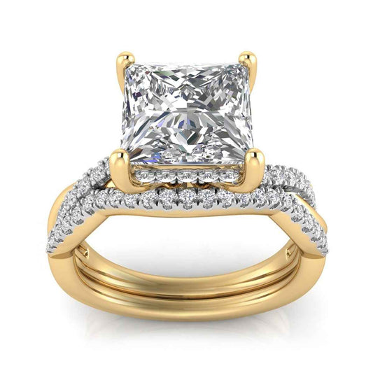 Adamante 2-9/10 ct. tw. Lab-Grown Princess Cut Diamond Hidden Halo Twist Wedding Set in 14K Yellow Gold