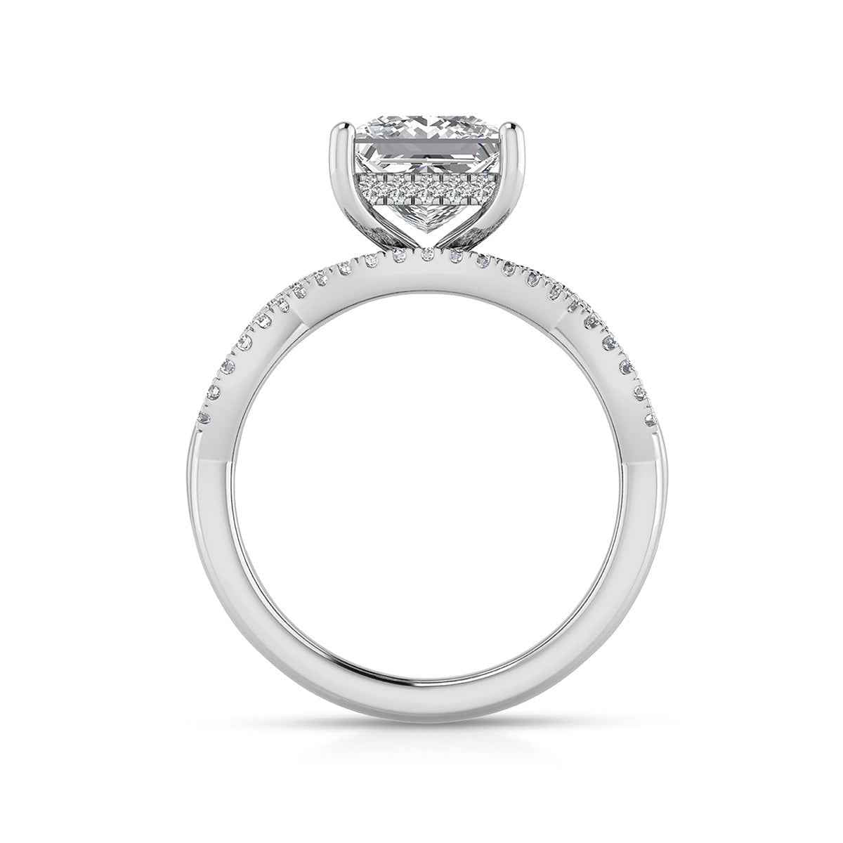 Adamante 2-9/10 ct. tw. Lab-Grown Princess Cut Diamond Hidden Halo Twist Wedding Set in 14K White Gold side profile