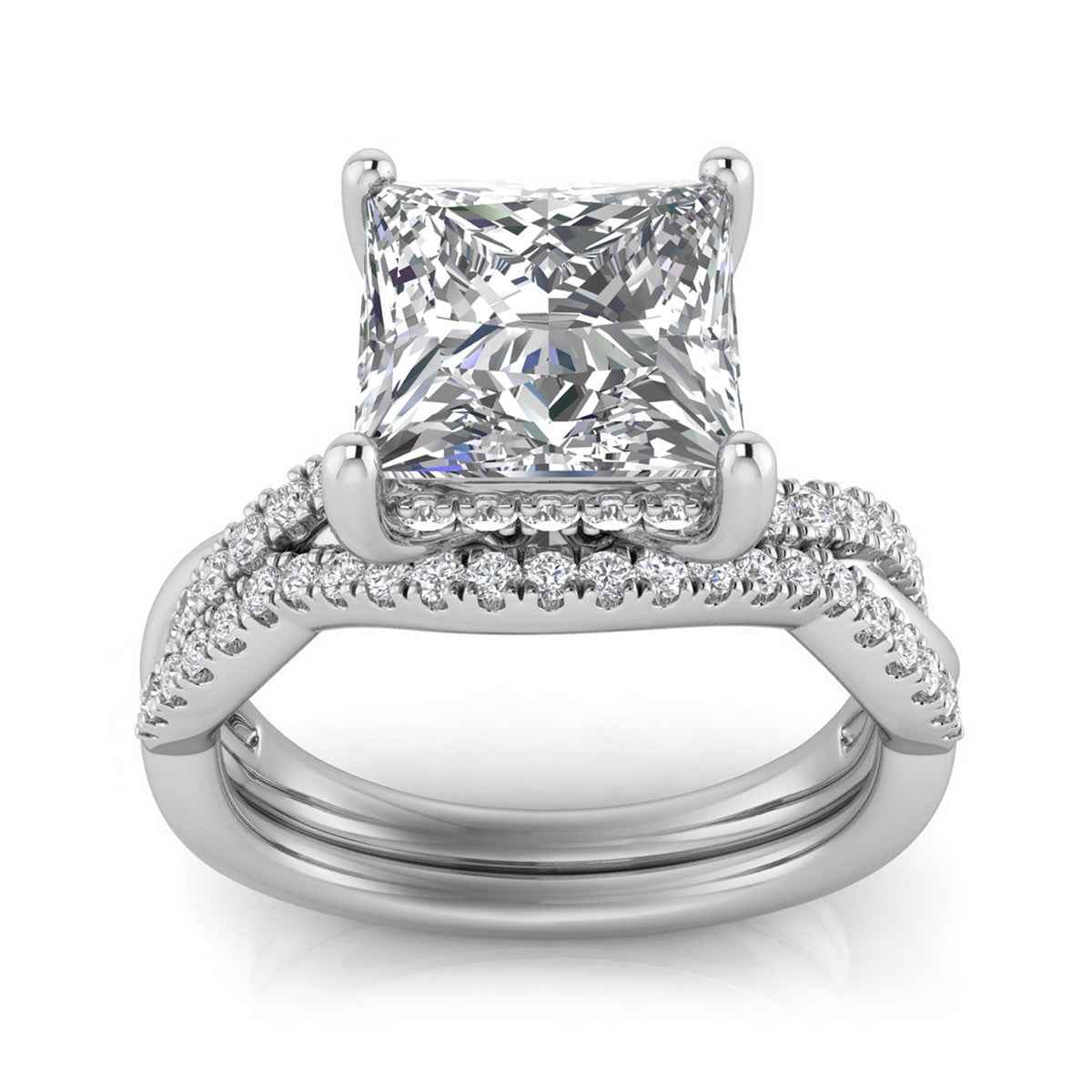 Adamante 2-9/10 ct. tw. Lab-Grown Princess Cut Diamond Hidden Halo Twist Wedding Set in 14K White Gold