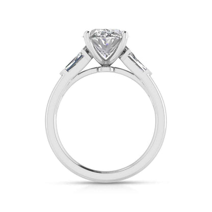 Adamante 3-1/2 ct. tw. Lab-Grown Oval & Baguette Diamond Engagement Ring in 14K White Gold close-up detail