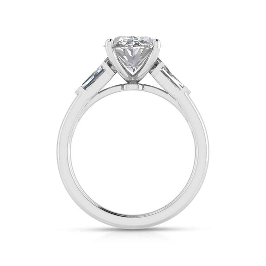 Adamante 3-1/2 ct. tw. Lab-Grown Oval & Baguette Diamond Engagement Ring in 14K White Gold close-up detail