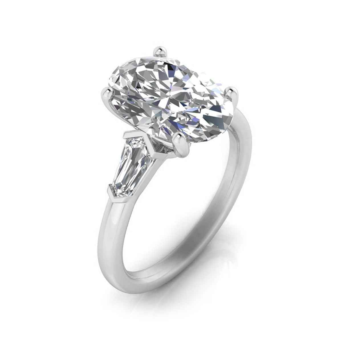Adamante 3-1/2 ct. tw. Lab-Grown Oval & Baguette Diamond Engagement Ring in 14K White Gold front view
