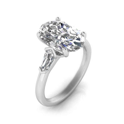 Adamante 3-1/2 ct. tw. Lab-Grown Oval & Baguette Diamond Engagement Ring in 14K White Gold front view