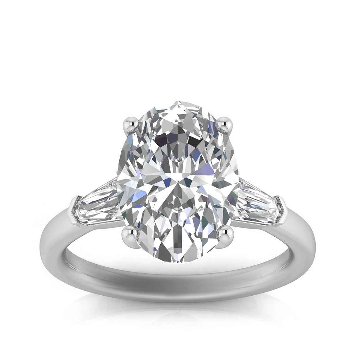 Adamante 3-1/2 ct. tw. Lab-Grown Oval & Baguette Diamond Engagement Ring in 14K White Gold