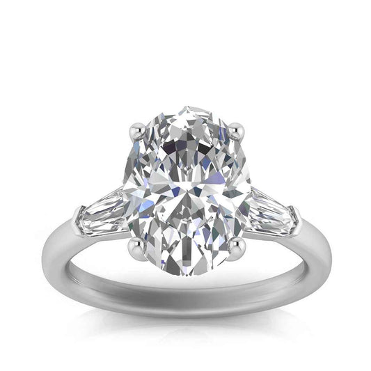 Adamante 3-1/2 ct. tw. Lab-Grown Oval & Baguette Diamond Engagement Ring in 14K White Gold