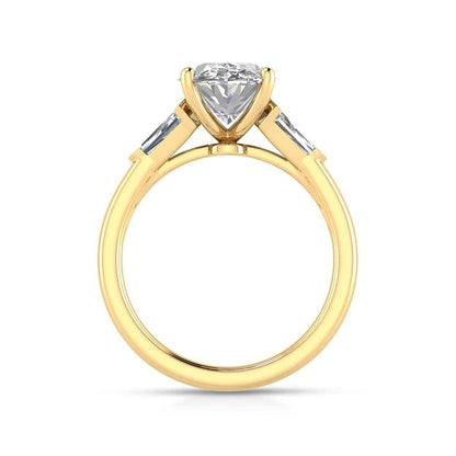 Adamante 3-1/2 ct. tw. Lab-Grown Oval & Baguette Diamond Engagement Ring in 14K Yellow Gold close-up detail