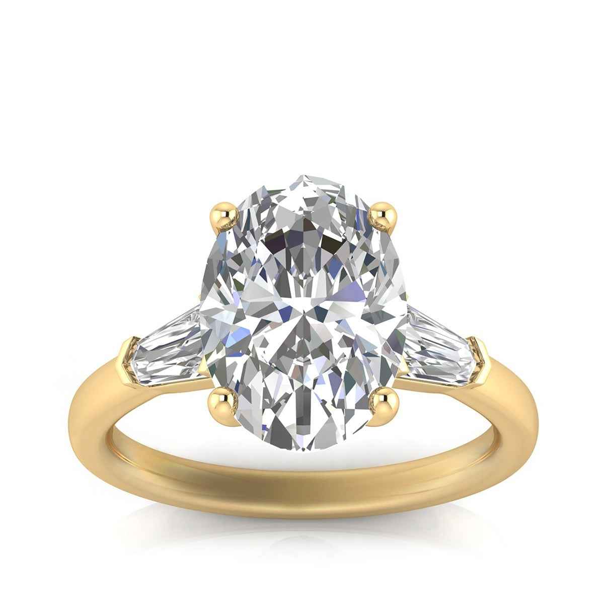Adamante 3-1/2 ct. tw. Lab-Grown Oval & Baguette Diamond Engagement Ring in 14K Yellow Gold