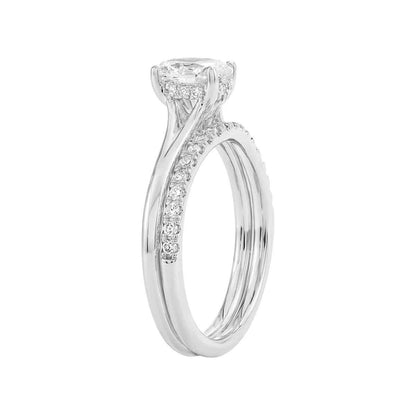 Natural 1 ct. tw. Oval Diamond Split Shank Wedding Set in 14K White Gold front view