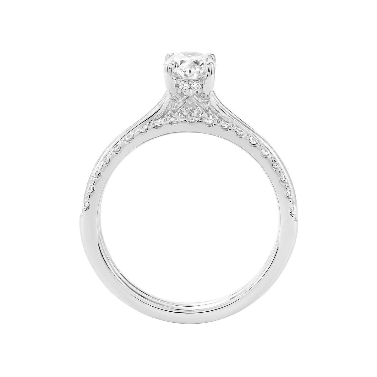 Natural 1 ct. tw. Oval Diamond Split Shank Wedding Set in 14K White Gold close-up detail