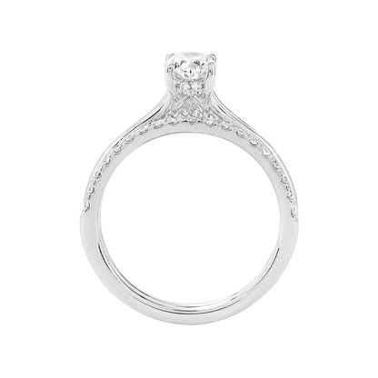 Natural 1 ct. tw. Oval Diamond Split Shank Wedding Set in 14K White Gold close-up detail