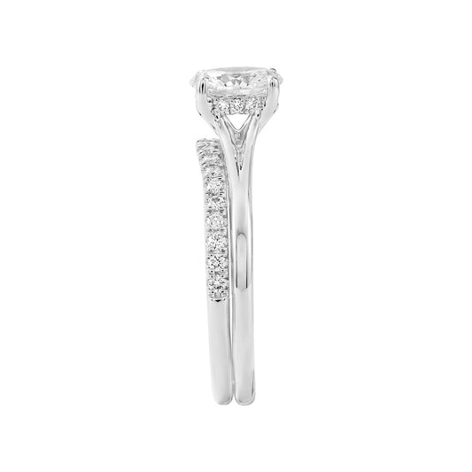Natural 1 ct. tw. Oval Diamond Split Shank Wedding Set in 14K White Gold side profile