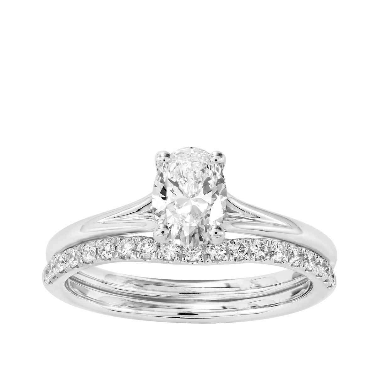 Natural 1 ct. tw. Oval Diamond Split Shank Wedding Set in 14K White Gold
