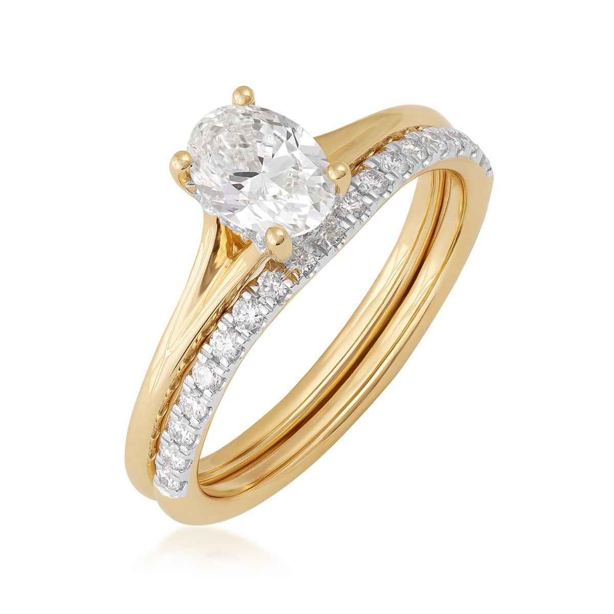Natural 1 ct. tw. Oval Diamond Wedding Set in 14K Yellow Gold front view