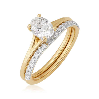 Natural 1 ct. tw. Oval Diamond Wedding Set in 14K Yellow Gold front view