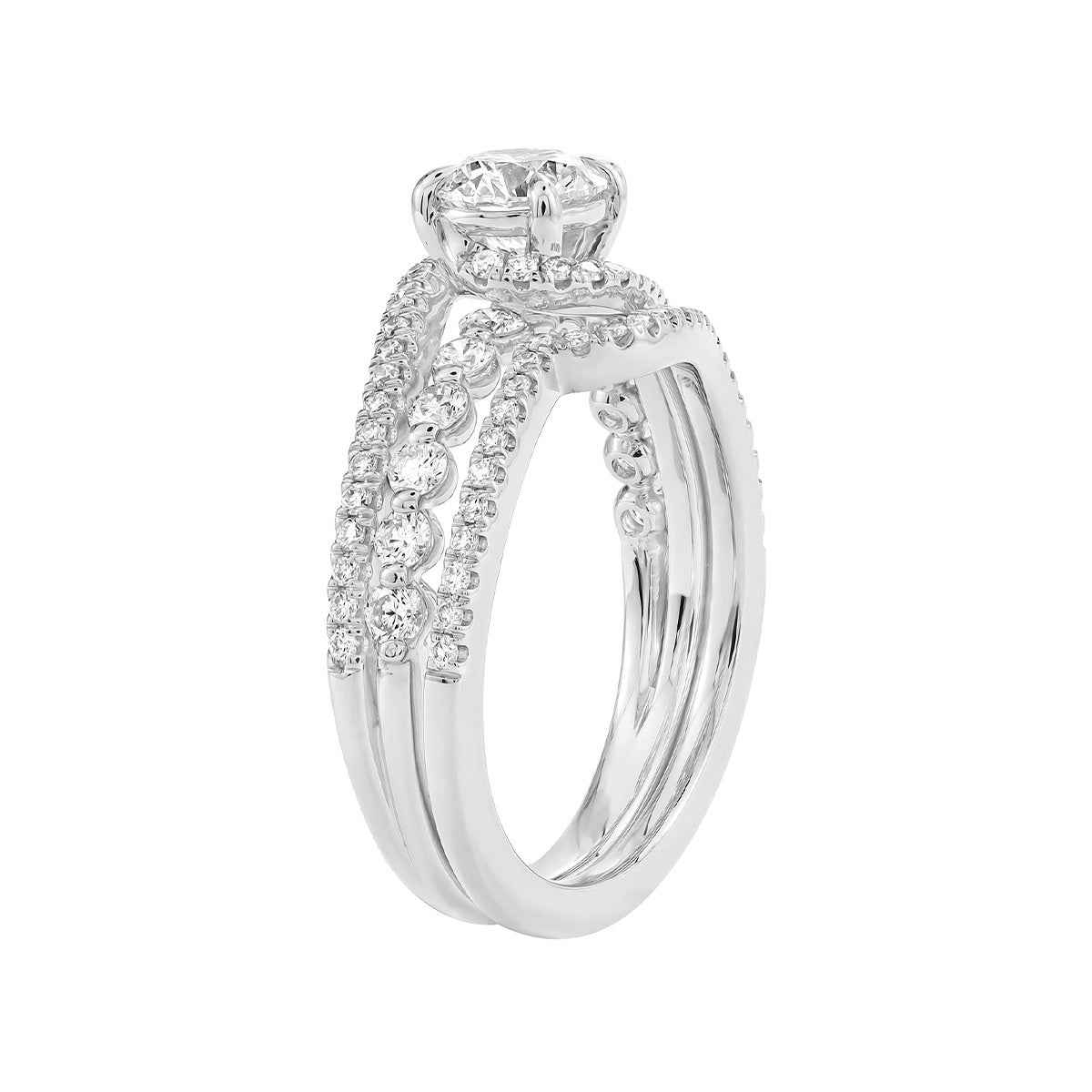 Natural 1-1/2 ct. tw. Round Brilliant Diamond Swirl Wedding Set in 14K White Gold front view
