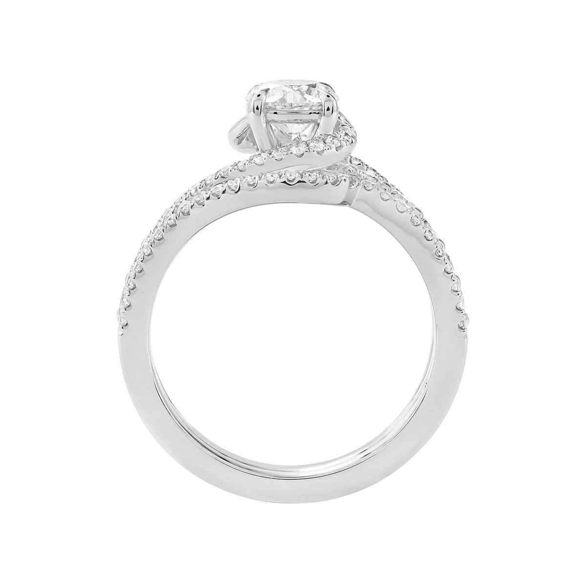 Natural 1-1/2 ct. tw. Round Brilliant Diamond Swirl Wedding Set in 14K White Gold close-up detail