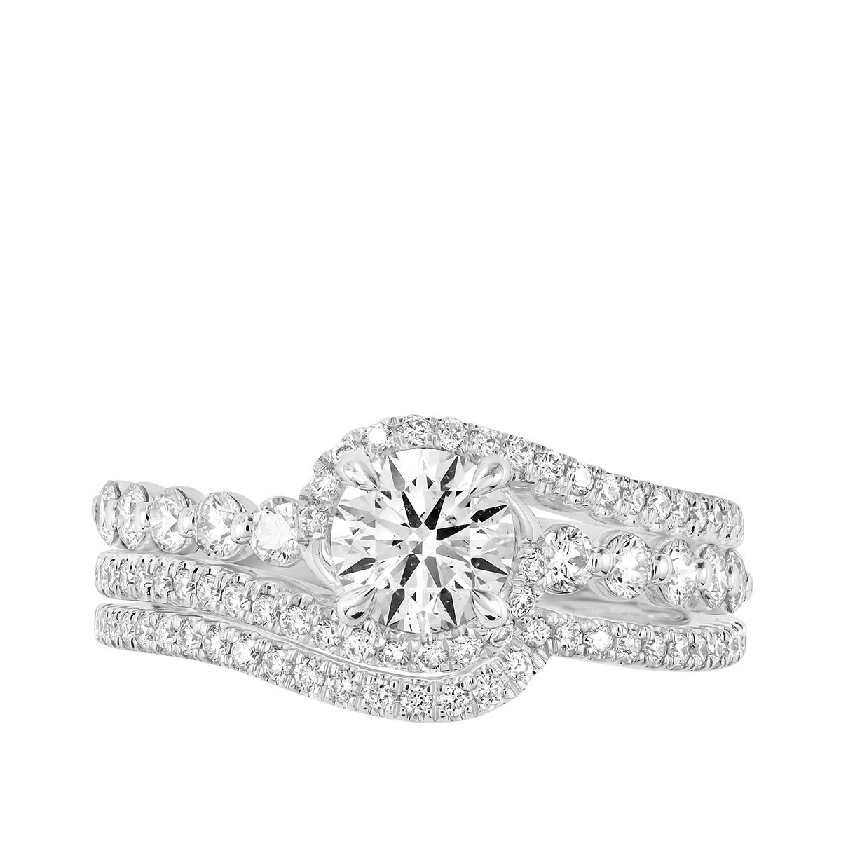 Natural 1-1/2 ct. tw. Round Brilliant Diamond Swirl Wedding Set in 14K White Gold full view