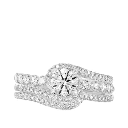Natural 1-1/2 ct. tw. Round Brilliant Diamond Swirl Wedding Set in 14K White Gold full view