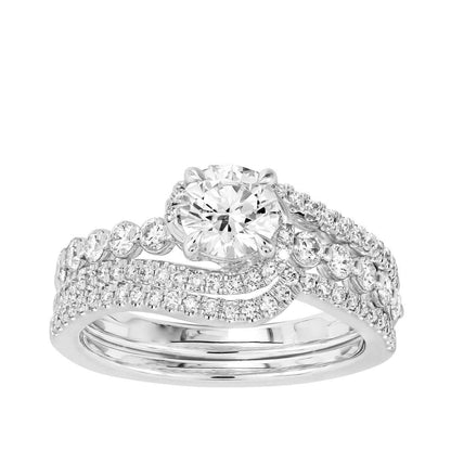 Natural 1-1/2 ct. tw. Round Brilliant Diamond Swirl Wedding Set in 14K White Gold