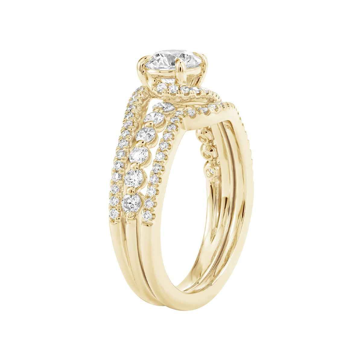 Natural 1-1/2 ct. tw. Round Brilliant Diamond Swirl Wedding Set in 14K Yellow Gold front view