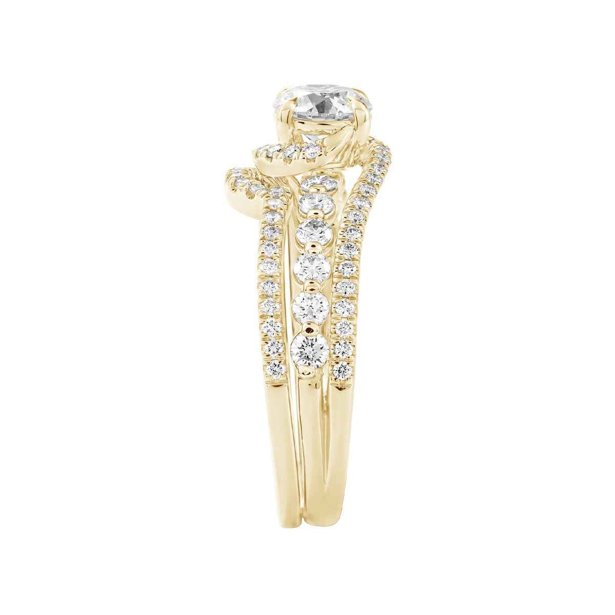 Natural 1-1/2 ct. tw. Round Brilliant Diamond Swirl Wedding Set in 14K Yellow Gold side profile