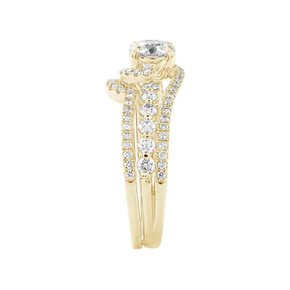 Natural 1-1/2 ct. tw. Round Brilliant Diamond Swirl Wedding Set in 14K Yellow Gold side profile