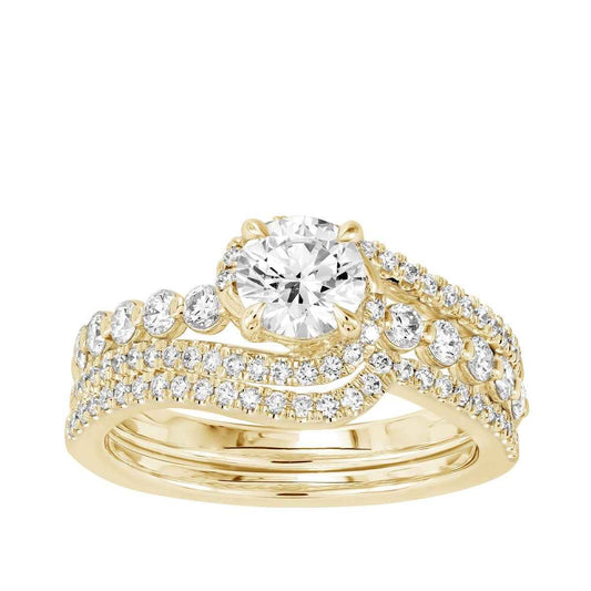 Natural 1-1/2 ct. tw. Round Brilliant Diamond Swirl Wedding Set in 14K Yellow Gold