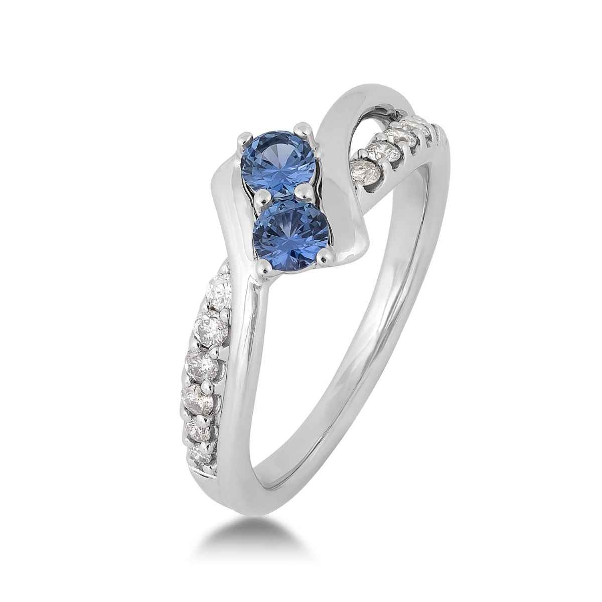 Yogo Sapphire & 1/5 ct. tw. Diamond Bypass Ring in 14K White Gold