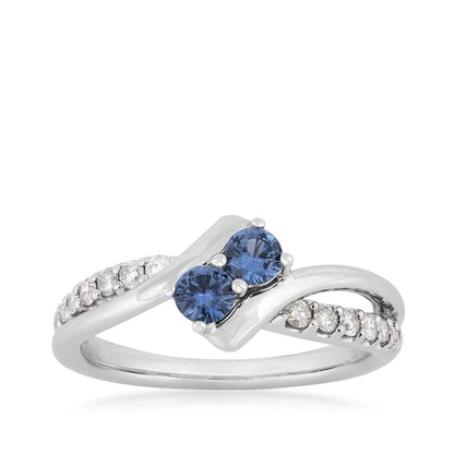 Yogo Sapphire & 1/5 ct. tw. Diamond Bypass Ring in 14K White Gold