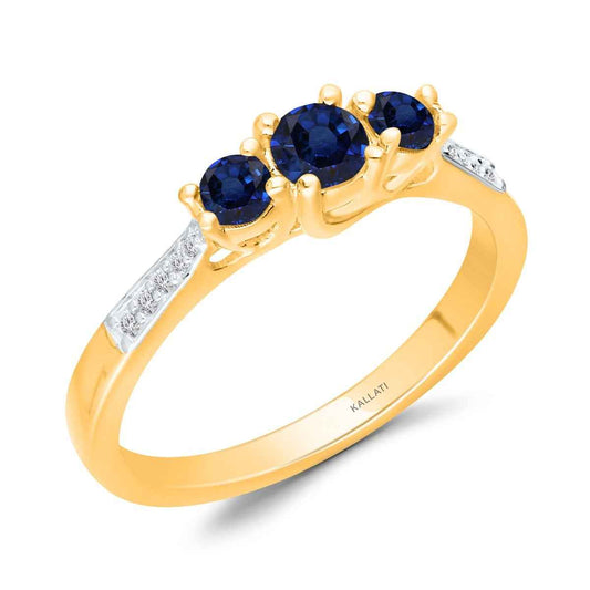 Kallati 3-Stone Round Sapphire & Diamond Accent in 14K Yellow Gold front view