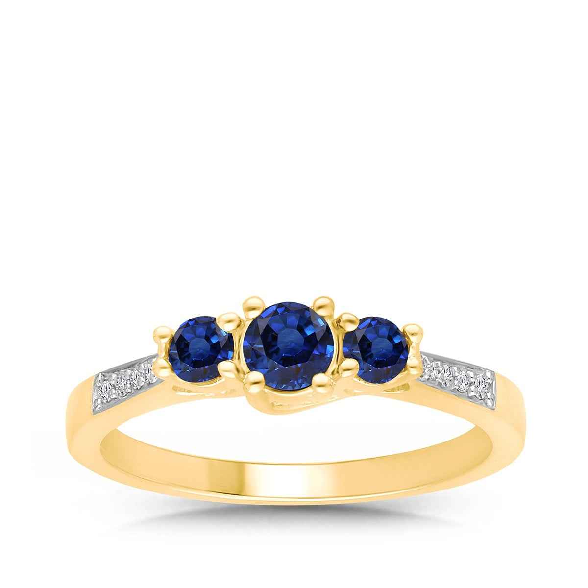 Kallati 3-Stone Round Sapphire & Diamond Accent in 14K Yellow Gold