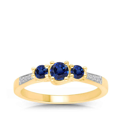 Kallati 3-Stone Round Sapphire & Diamond Accent in 14K Yellow Gold