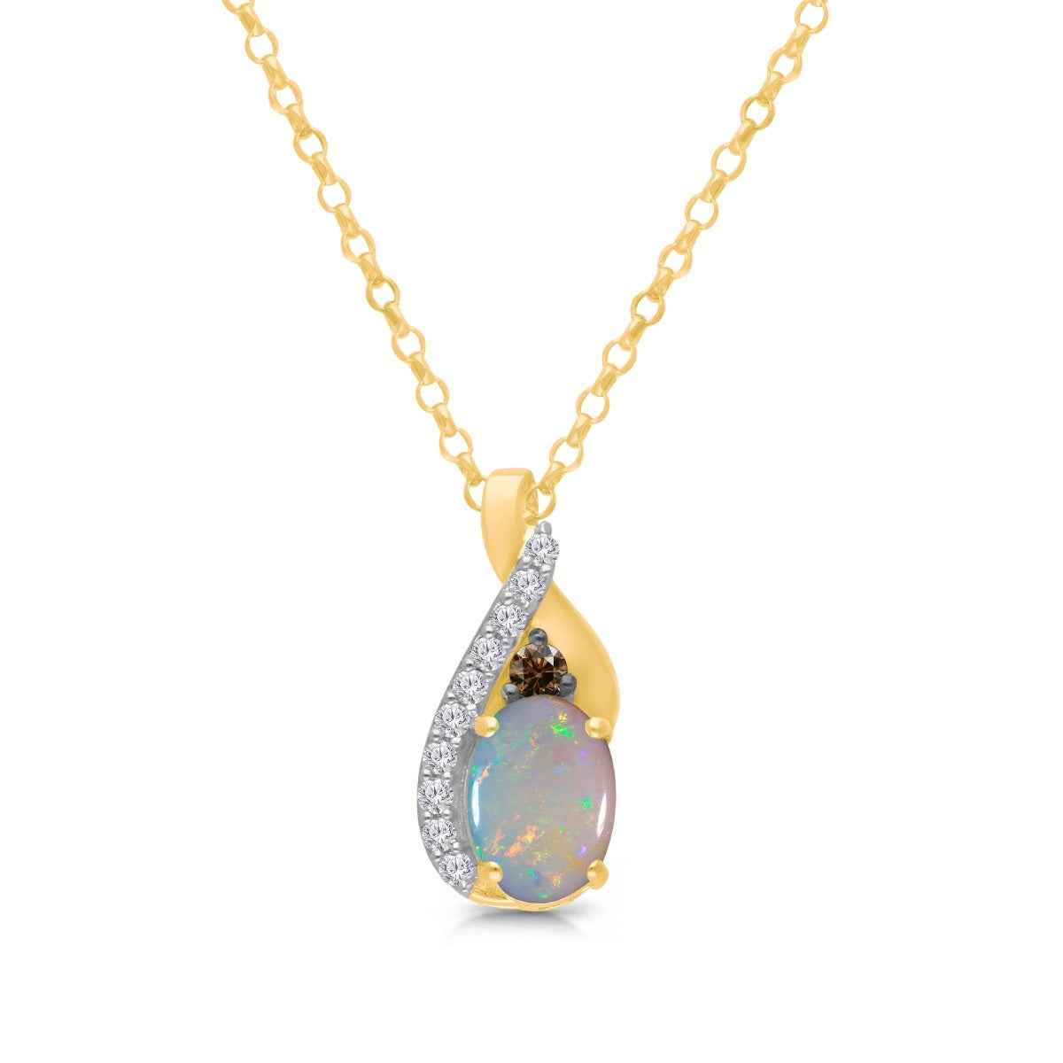 Kallati Oval Opal & 1/10 ct. tw. Diamond Pendant in 14K Yellow Gold