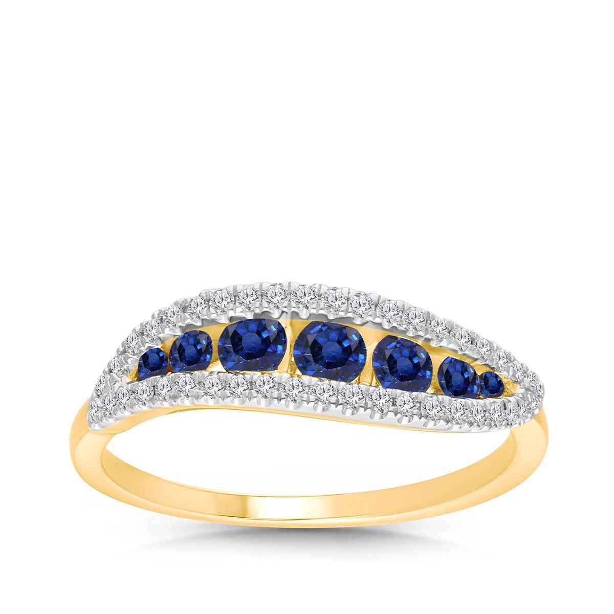 Kallati Round Sapphire & 1/5 ct. tw. Diamond Curve Ring in 14K Yellow Gold
