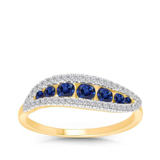 Kallati Round Sapphire & 1/5 ct. tw. Diamond Curve Ring in 14K Yellow Gold