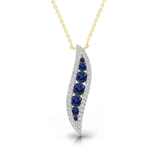 Kallati Round Sapphire & 1/5 ct. tw. Diamond Curved Spike Pendant in 14K Yellow Gold