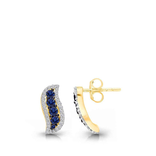 Kallati Round Sapphire & 1/3 ct. tw. Diamond Curve Earrings in 14K Yellow Gold