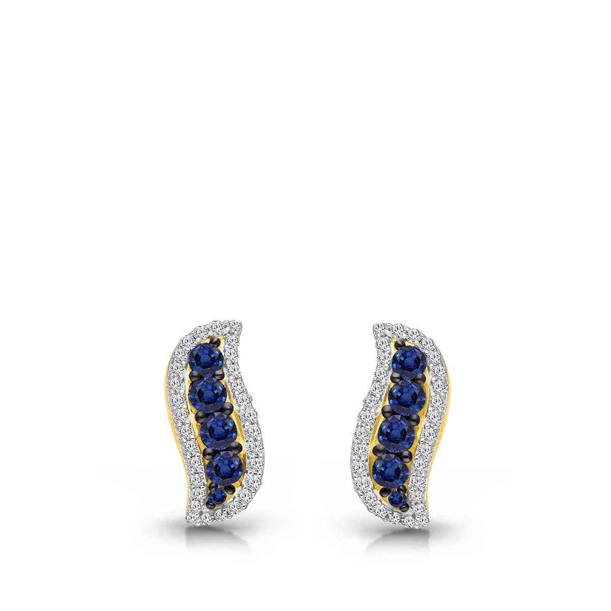 Kallati Round Sapphire & 1/3 ct. tw. Diamond Curve Earrings in 14K Yellow Gold front view