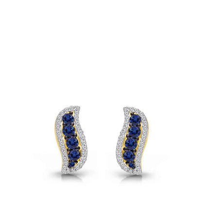 Kallati Round Sapphire & 1/3 ct. tw. Diamond Curve Earrings in 14K Yellow Gold front view