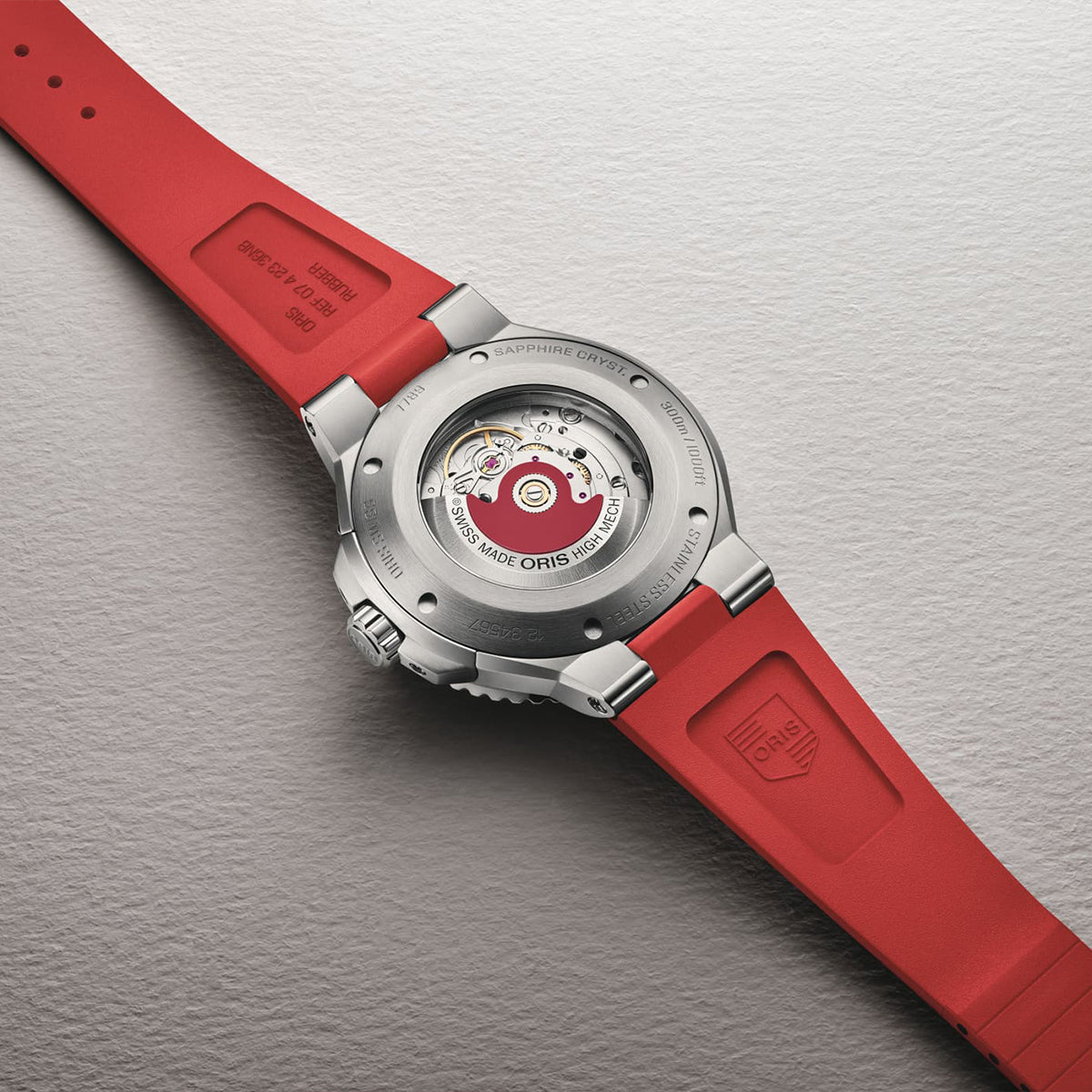 gray dial red rubber strap oris aquis automatic watch