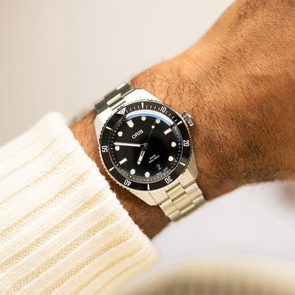 black dial oris divers automatic watch
