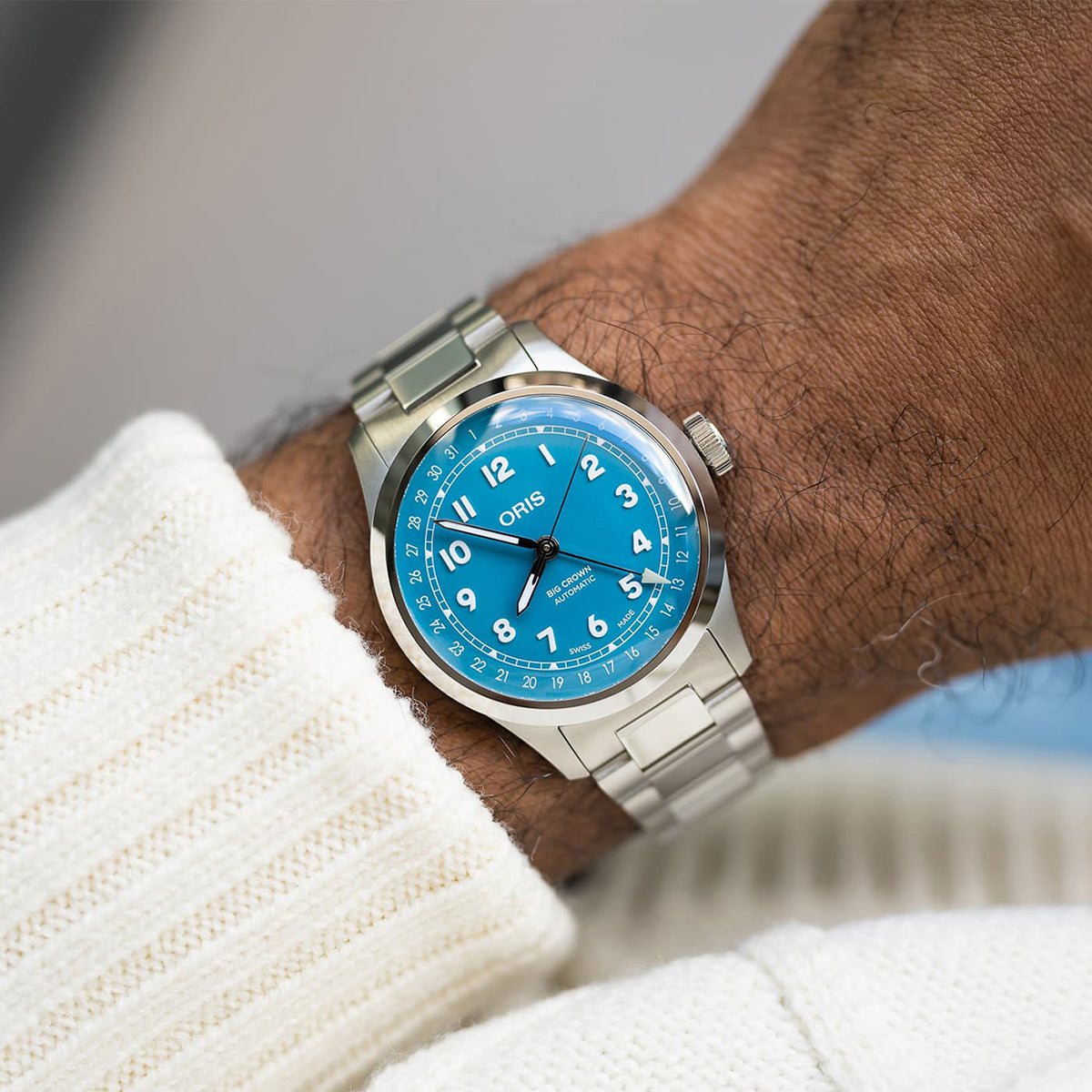 blue dial oris big crown automatic watch
