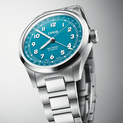 blue dial oris big crown automatic watch